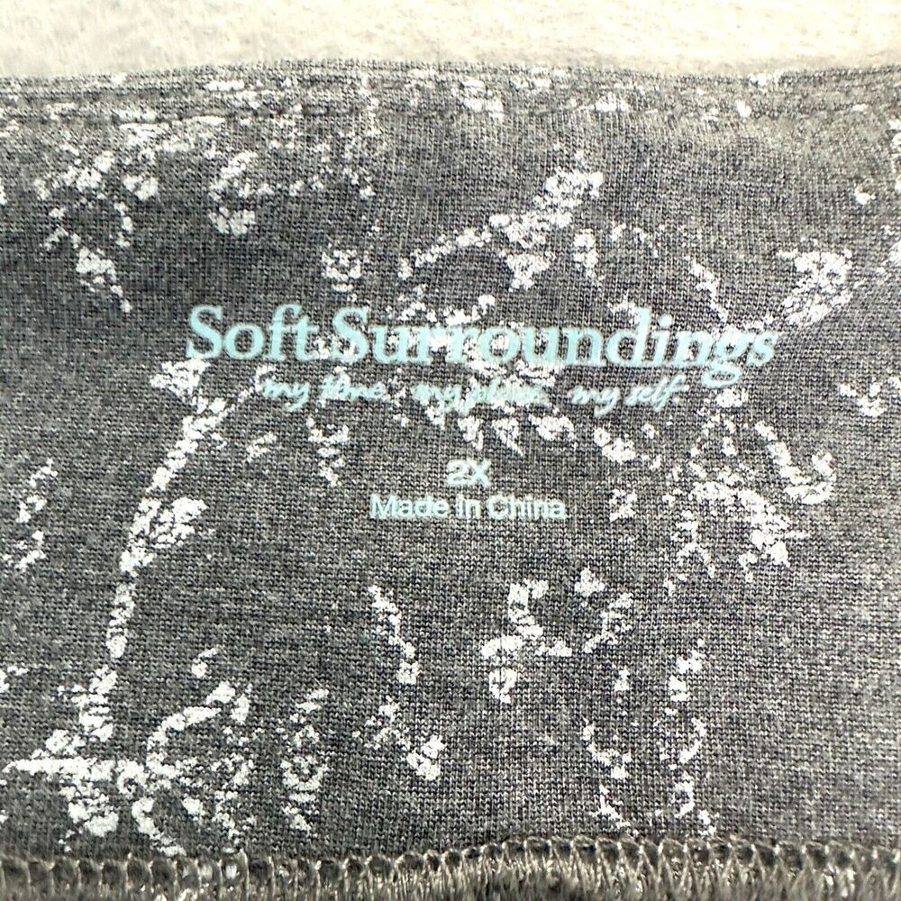 Soft Surroundings Womens Leggings 2X Cropped Gray Floral Silver Foulard 21.5" - Picture 2 of 7